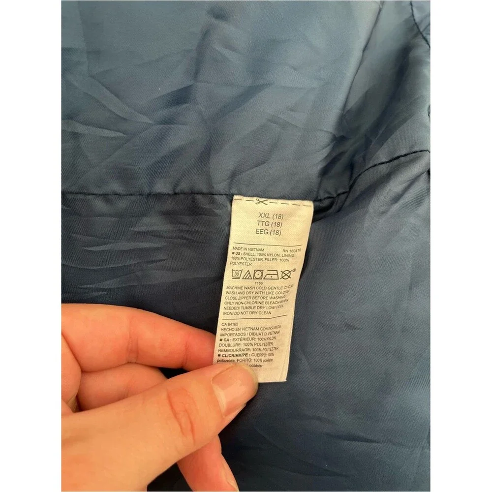 Old Navy Boys Hooded Puffer Jacket XXL 18 Blue Gray Fleece Lined Coat Insulated
